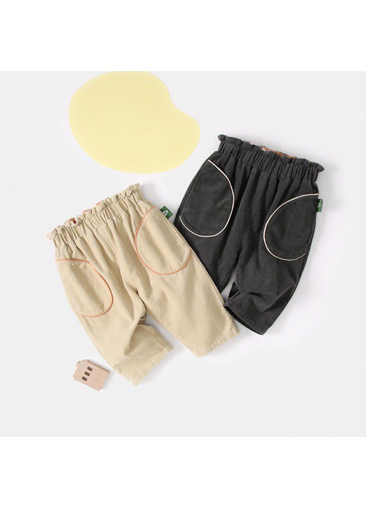 Amila children's 2021 spring new baby cotton comfortable fashion versatile corduroy casual pants 