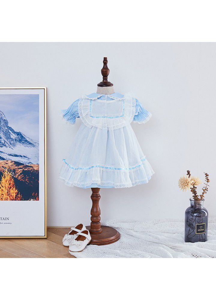 2021 summer children's European and American mesh princess skirt lovely Embroidery Flower Baby Girl Dress 