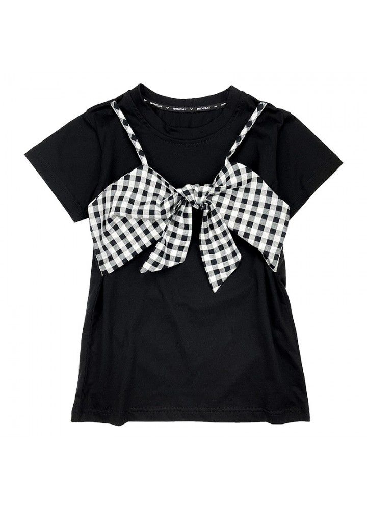Girls' Knitted Dress 2021 summer new nubao Korean two pieces summer dress children's foreign style short sleeve skirt 