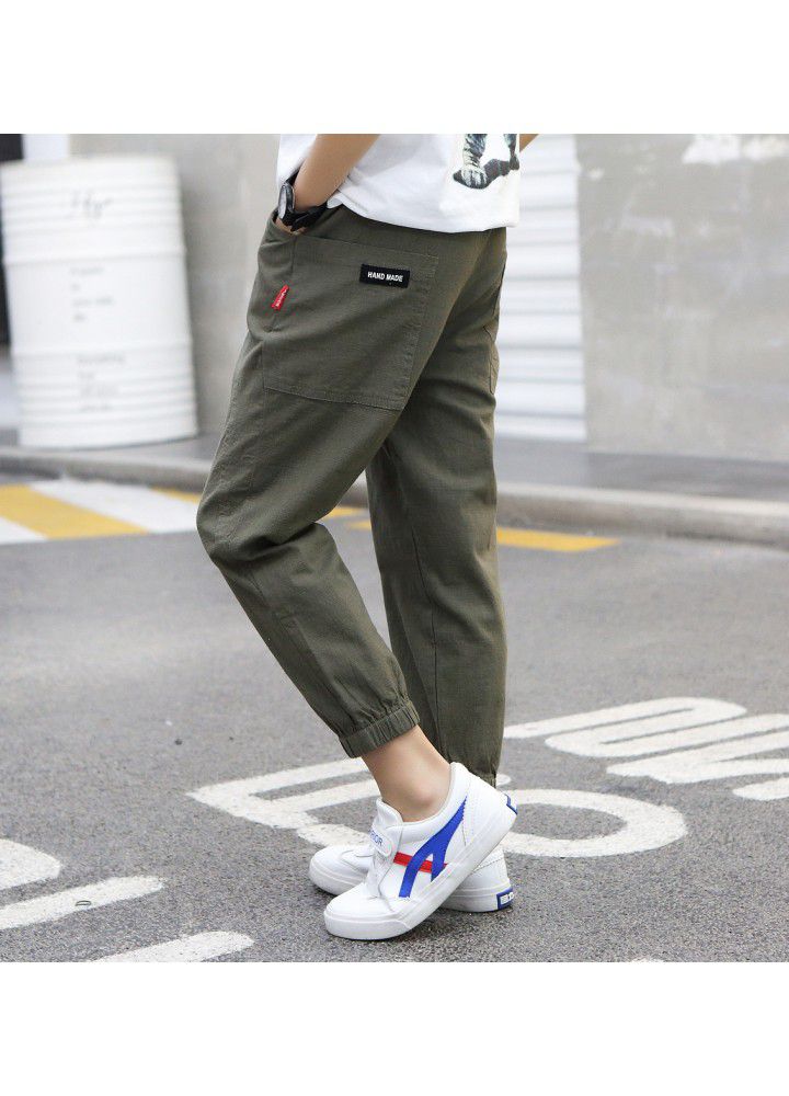 Manufacturer wholesales boy's anti mosquito pants 2021 spring and summer new Imitation cotton and hemp casual pants for children 