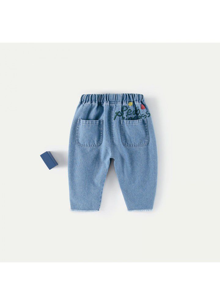 Amila children's new spring baby soft Jeans Girls' foreign style embroidery pants children's spring wear 