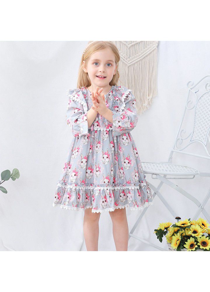 Girls' spring Spanish children's dress cartoon Printed Dress European and American children's skirt Lolita princess skirt 