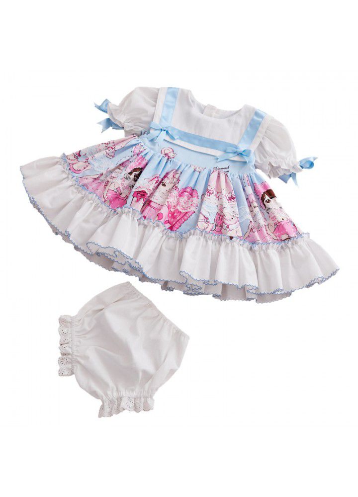 [factory] 2021 summer girl's dress girl's Lapel cartoon European and American children's skirt Spanish princess skirt