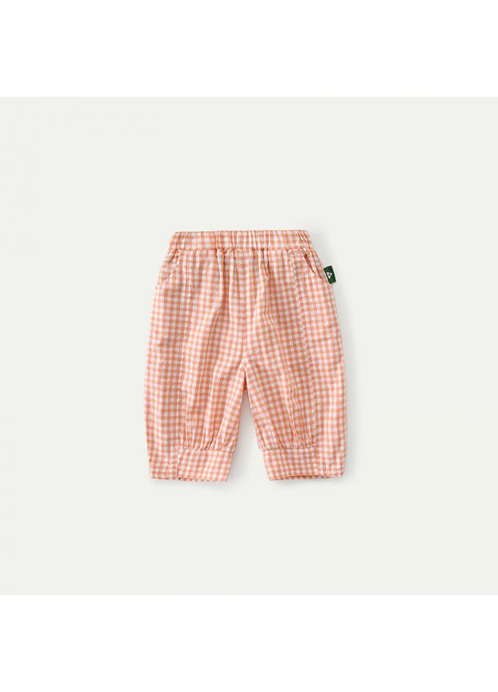 Amila Amila children's wear children's Pants Girls mosquito pants summer breathable Harem Pants Plaid Capri Pants 
