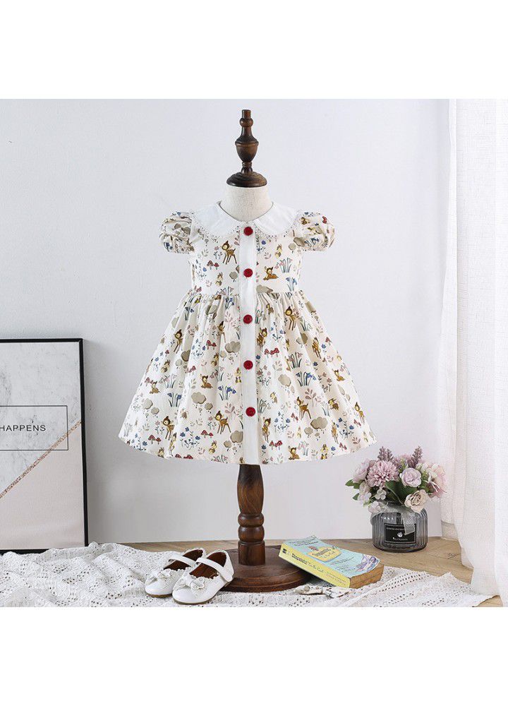 2021 summer new European and American children's Printed Dress Girl's foreign style floral skirt sweet lovely princess skirt cotton