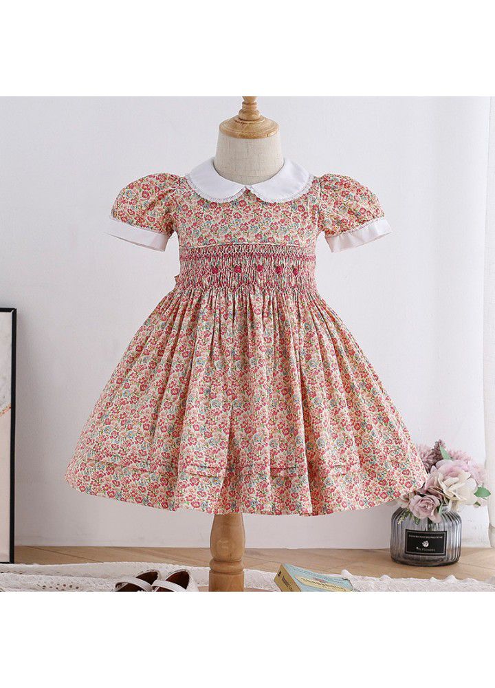 Children's garden princess skirt floral collection heavy industry printed short sleeve skirt 2021 summer new girl's dress 