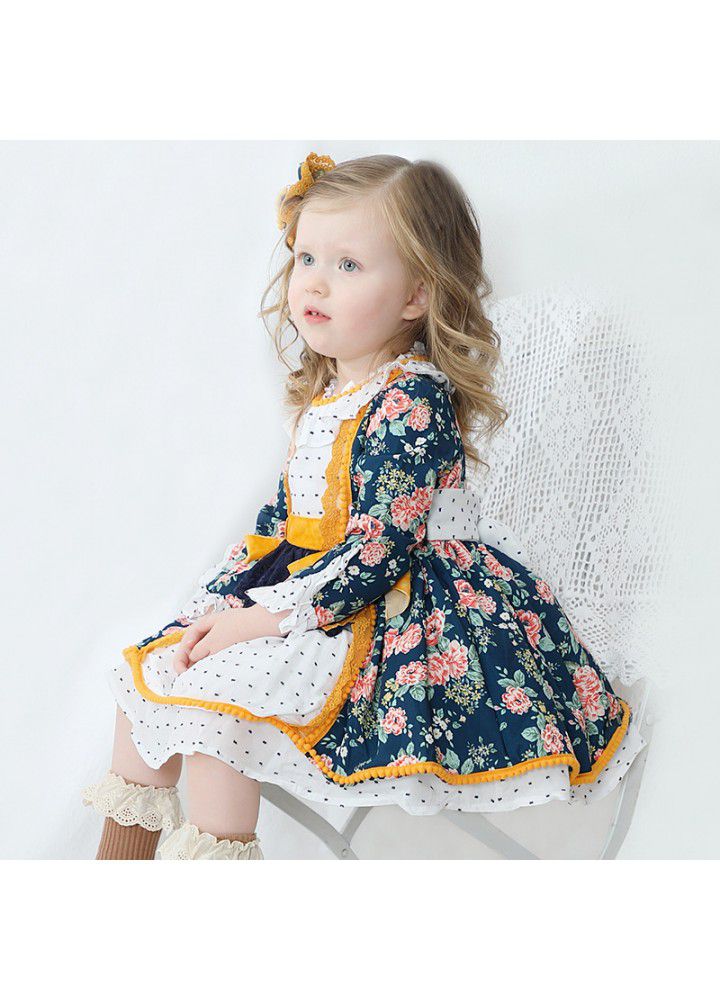 Spring European and American children's wear Lolita children's Dress Girls floral pompous Skirt New Year's dress Spanish princess skirt 