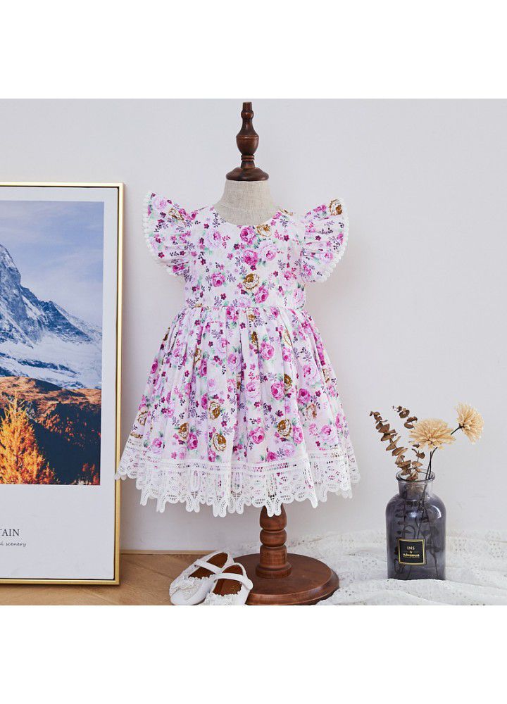 Broken flower children's skirt 2021 summer European and American children's dress rural sleeveless princess skirt wholesale custom children's wear 