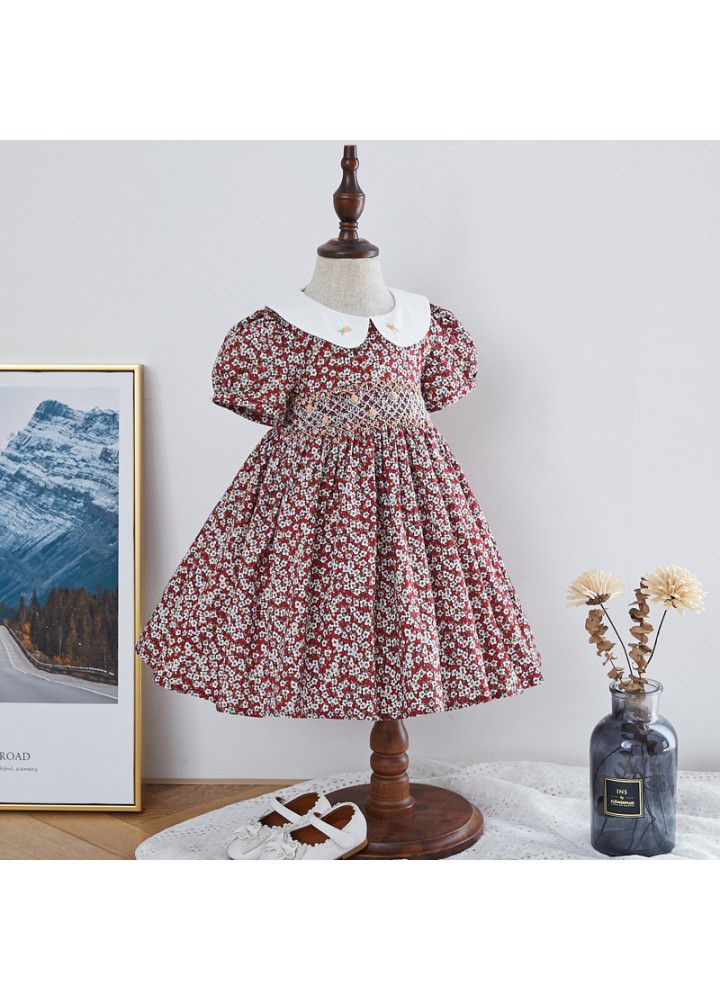 2021 summer new girl's dress European and American children's wear handmade short sleeve floral skirt children's princess skirt