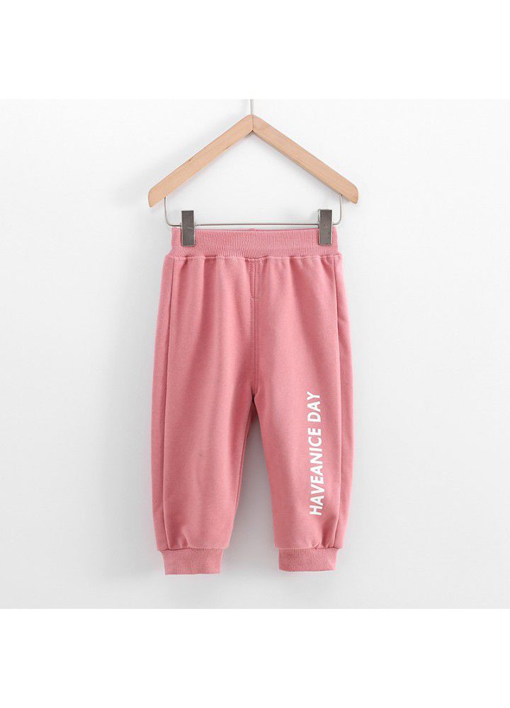New children's spring and autumn sports pants solid color leisure sports pants Korean loose pants for boys and girls 