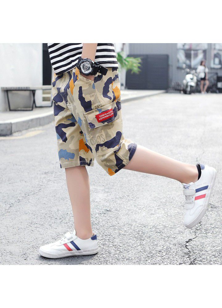 2021 summer new boys' middle pants middle school children's thin shorts children's tooling camouflage pants manufacturers wholesale 