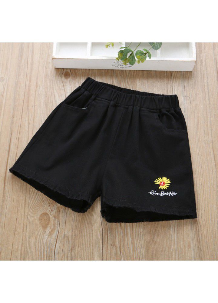 Girls Denim Shorts wear 2021 new baby children's summer foreign style children's wear small wrinkled chrysanthemum casual thin pants 