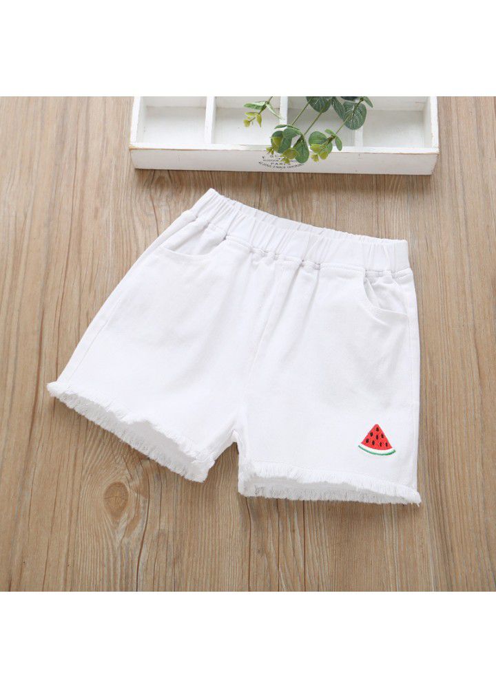 Girls Denim Shorts wear 2021 new baby children's summer foreign style children's wear small wrinkled chrysanthemum casual thin pants 