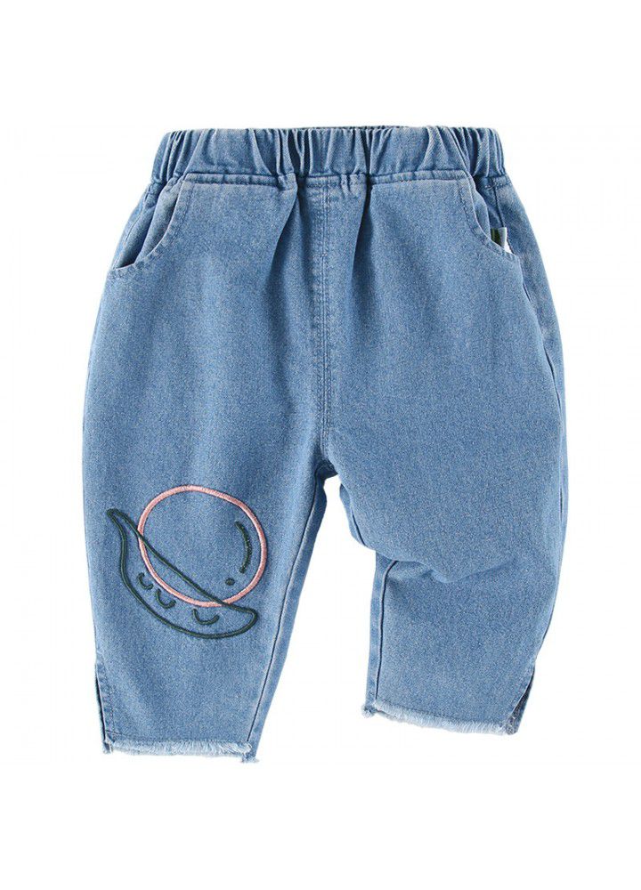 Amila children's new spring baby soft Jeans Girls' foreign style embroidery pants children's spring wear 