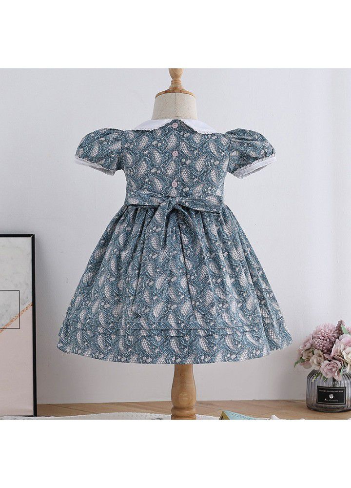 Children's garden princess skirt floral collection heavy industry printed short sleeve skirt 2021 summer new girl's dress 