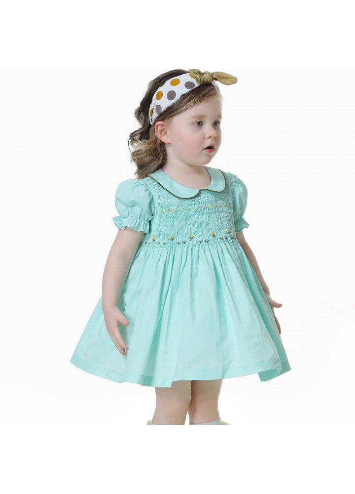 2021 children's solid color children's skirt children's summer Princess Dress summer hand embroidered girl's dress 