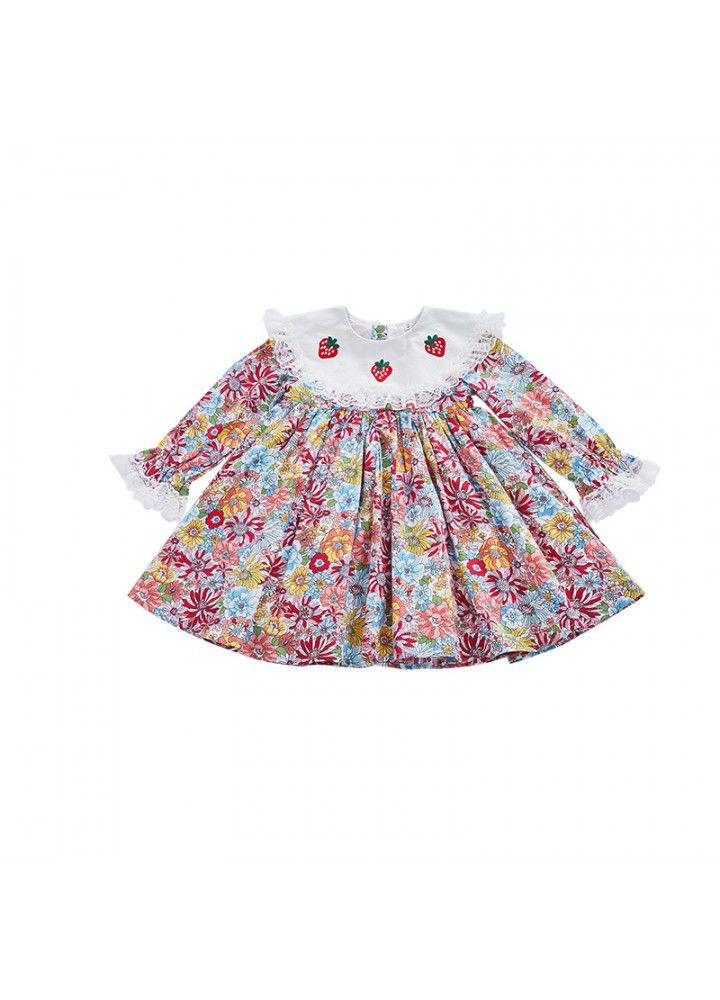 Spring girl's long sleeve Printed Dress with big Lapel embroidery children's Princess Dress 