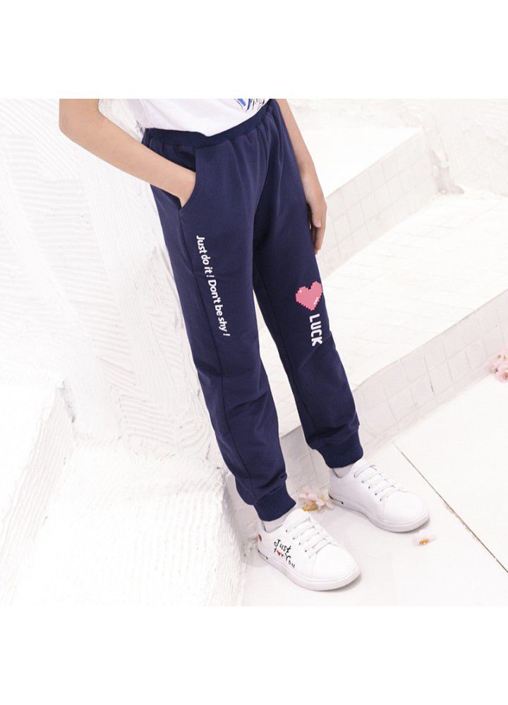 2020 girls' casual pants autumn new children's pure cotton pants printed peach heart 