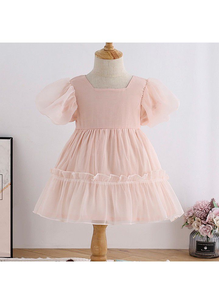 Foreign style baby skirt French girl dress 2021 summer dress temperament children's bubble sleeve Organza Dress 