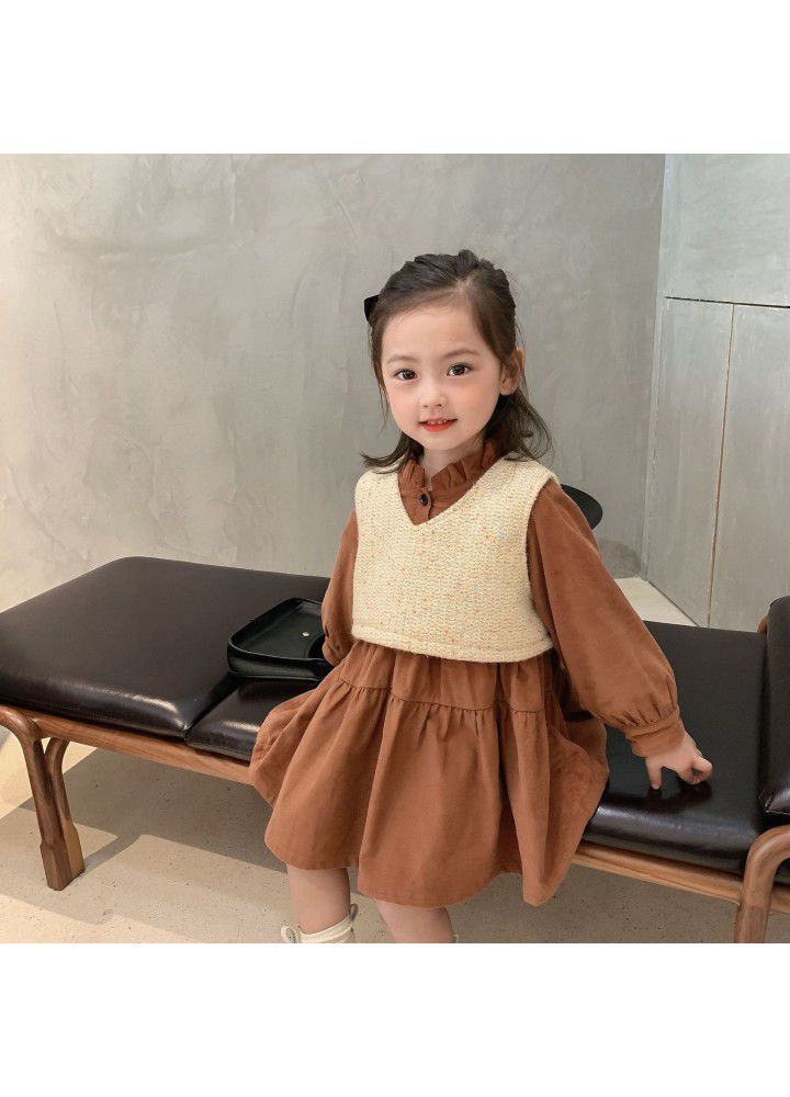 Children's clothing 2020 new children's autumn and winter net red suit girls corduroy blouse two piece baby winter dress skirt 