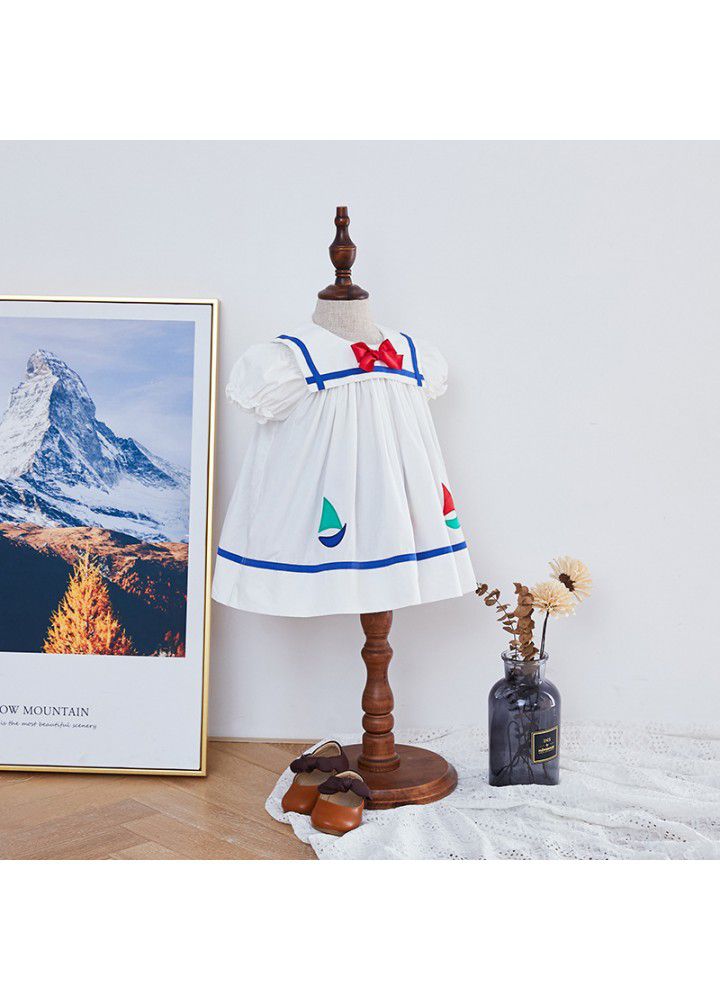 [factory] girl's dress 2021 summer new foreign style bow princess skirt embroidery set children's skirt