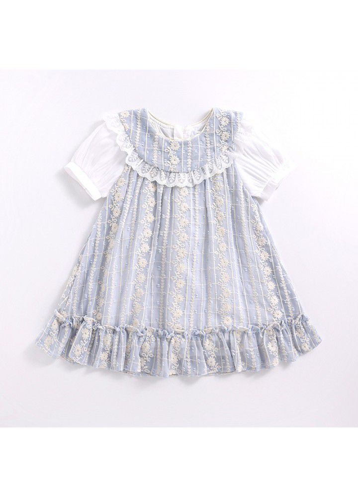 2021 summer new round neck short sleeve loose skirt children jacquard Princess Dress Korean sweet girl dress 