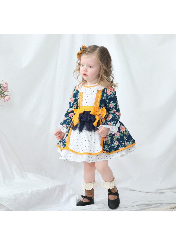 Spring European and American children's wear Lolita children's Dress Girls floral pompous Skirt New Year's dress Spanish princess skirt 