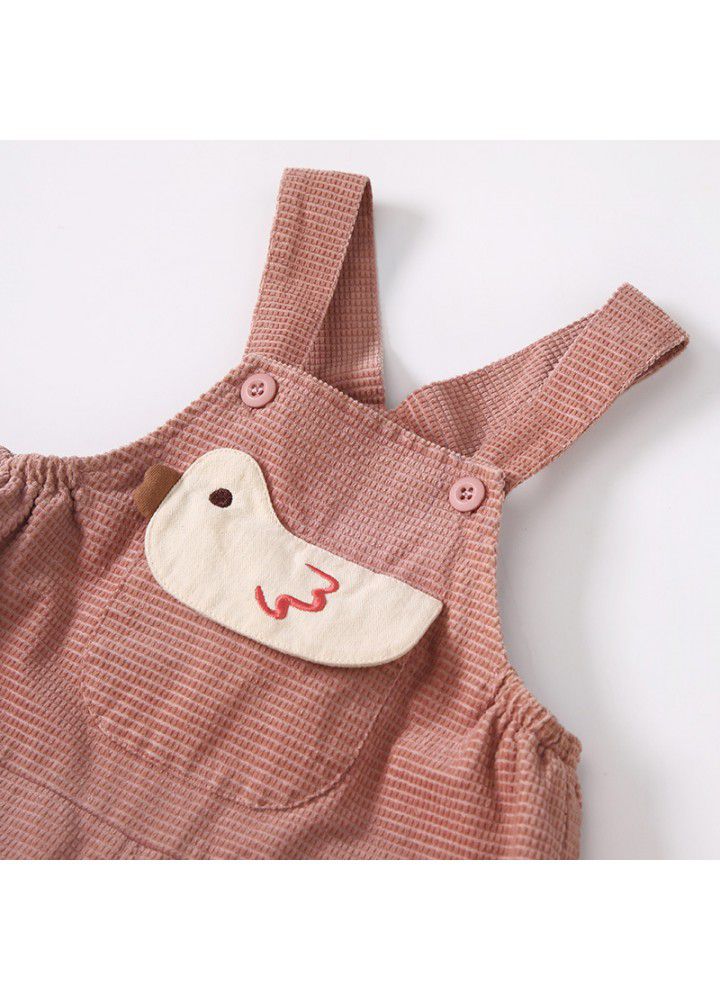 Amila children's wear 2021 autumn new baby girls' soft and lovely suspenders T-shirt girls' suit