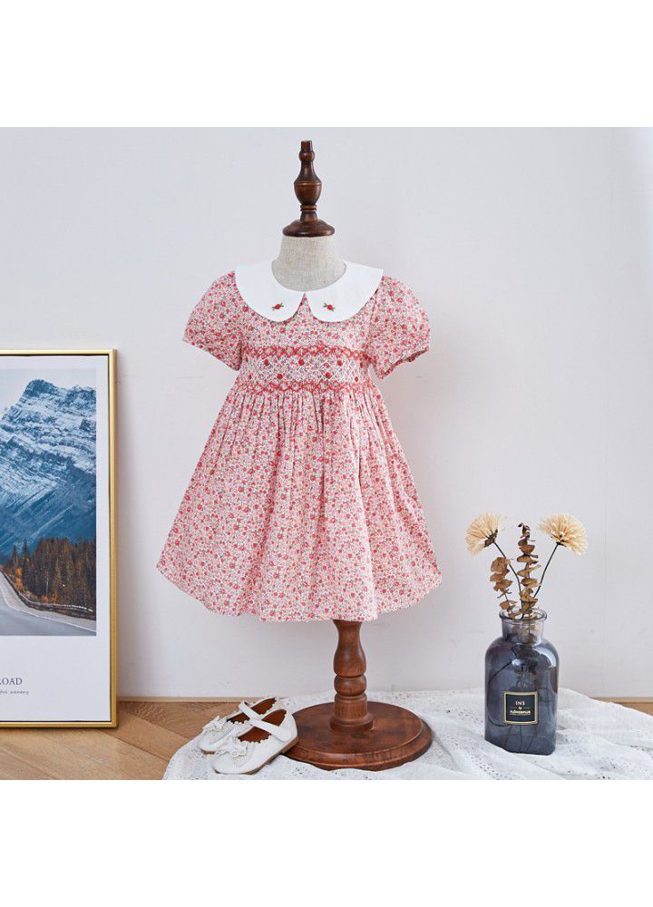 2021 summer new girl's dress European and American children's wear handmade short sleeve floral skirt children's princess skirt