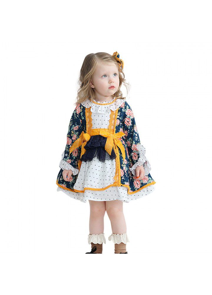 Spring European and American children's wear Lolita children's Dress Girls floral pompous Skirt New Year's dress Spanish princess skirt 