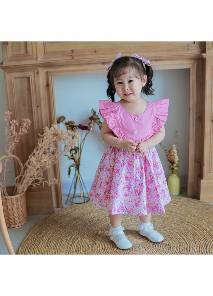 Flying sleeve Princess Dress European and American girl's sleeveless dress children's lovely Spanish children's skirt 2021 summer 