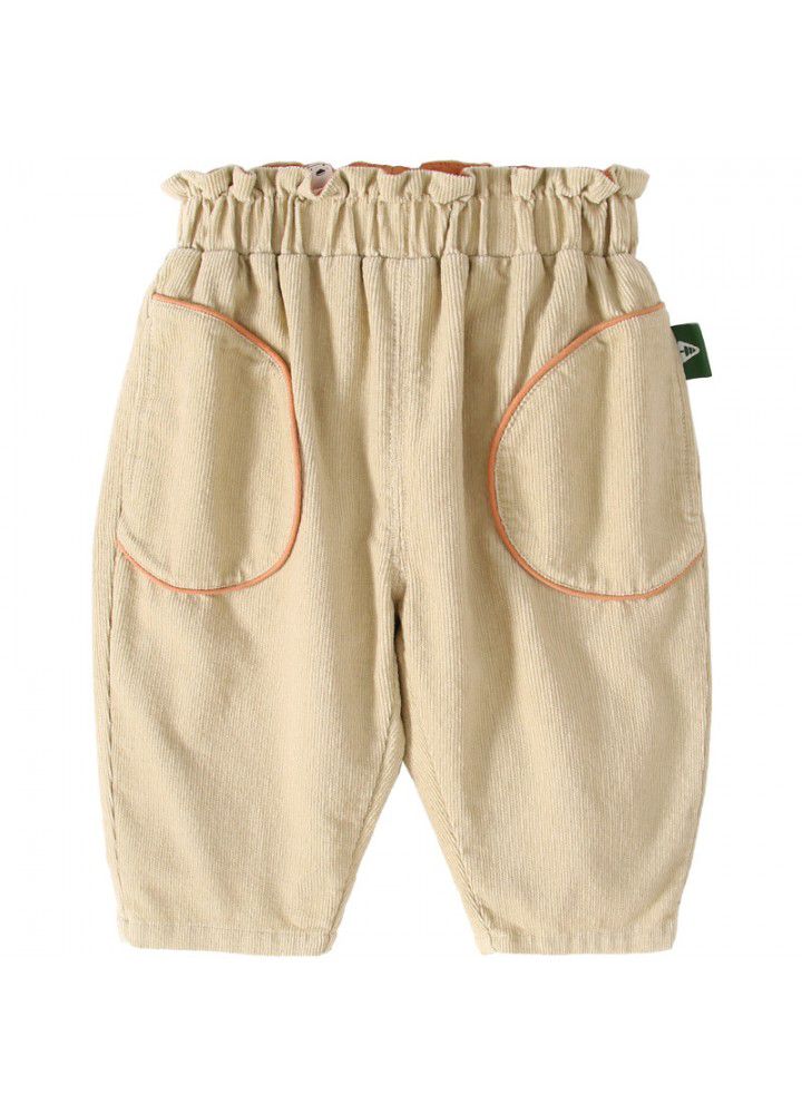 Amila children's 2021 spring new baby cotton comfortable fashion versatile corduroy casual pants 