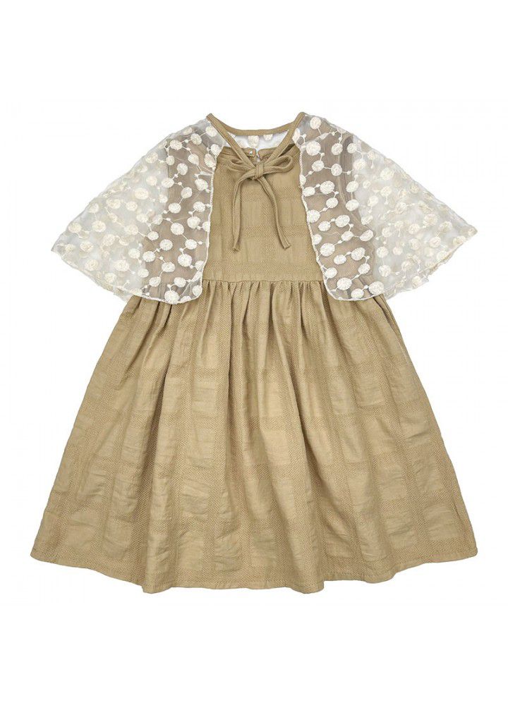 Girls' dress 2021 summer new detachable mesh shawl princess skirt sweet foreign style children's dress 