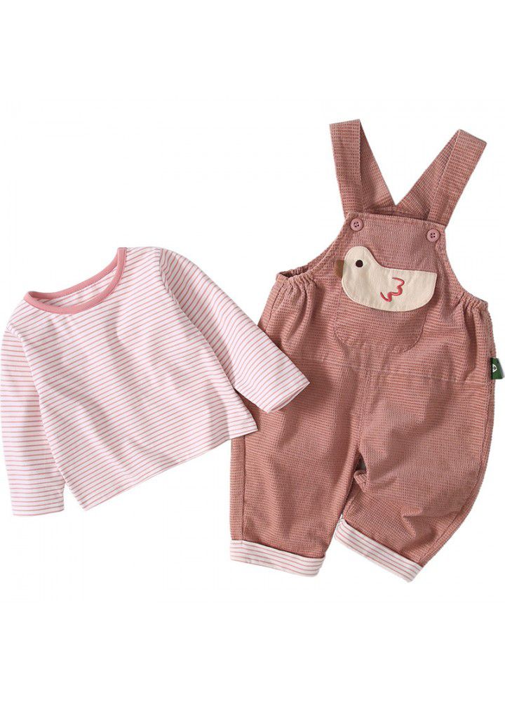 Amila children's wear 2021 autumn new baby girls' soft and lovely suspenders T-shirt girls' suit