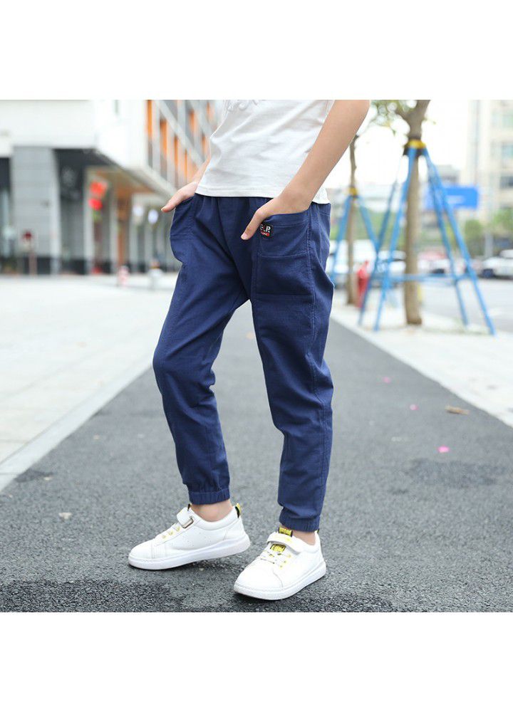 Boys' Capris 2021 Summer Boys' anti mosquito trousers Imitation cotton and hemp leisure trousers wholesale 