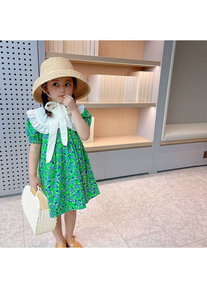 Girls' short sleeve dress 2021 summer new children's floral Lapel skirt baby Korean summer dress fashion 