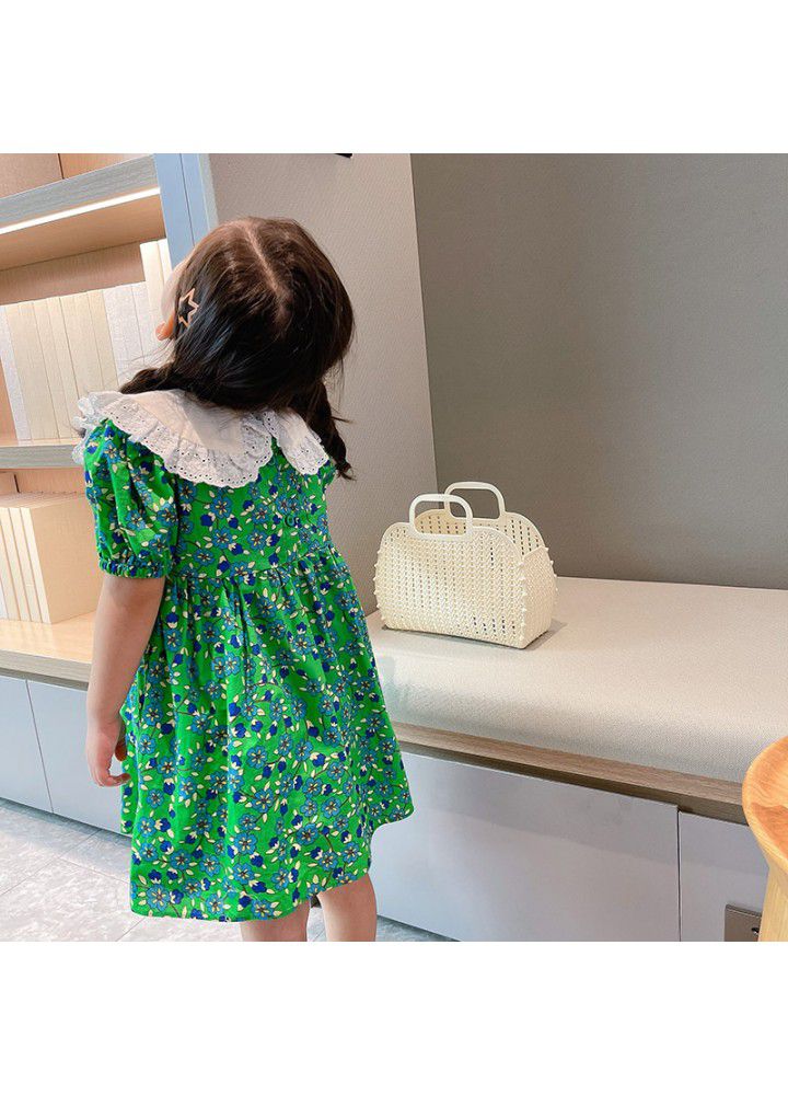 Girls' short sleeve dress 2021 summer new children's floral Lapel skirt baby Korean summer dress fashion 