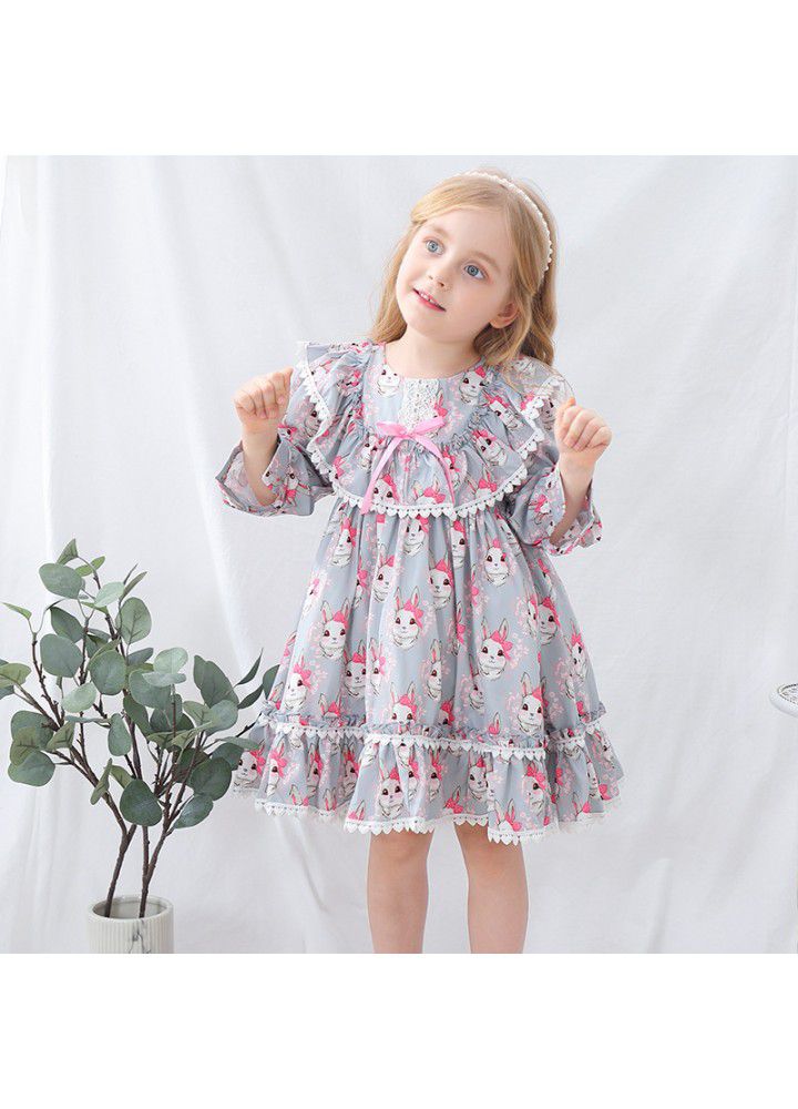 Girls' spring Spanish children's dress cartoon Printed Dress European and American children's skirt Lolita princess skirt 