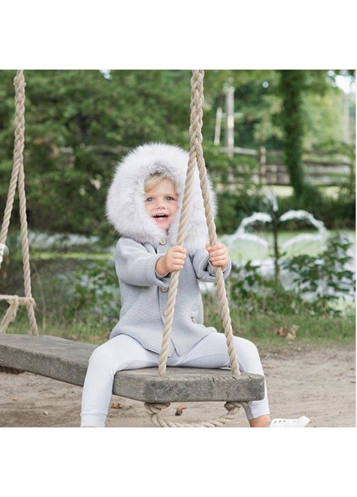 Children's sweater knitting cardigan custom ins baby children's foreign trade fox collar children's wool knitting coat