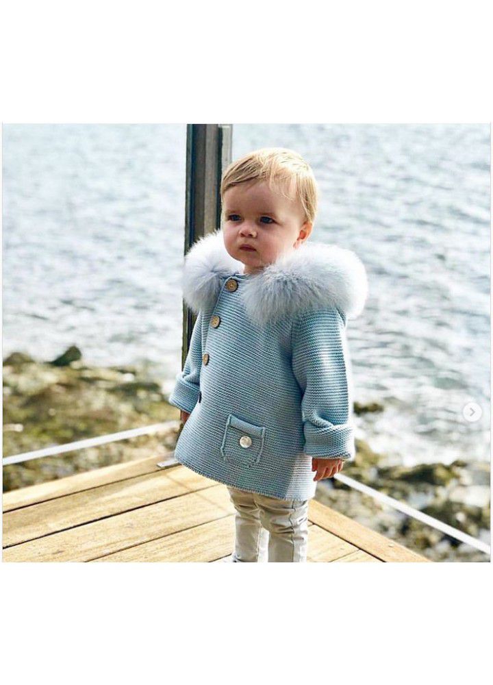Children's sweater knitting cardigan custom ins baby children's foreign trade fox collar children's wool knitting coat