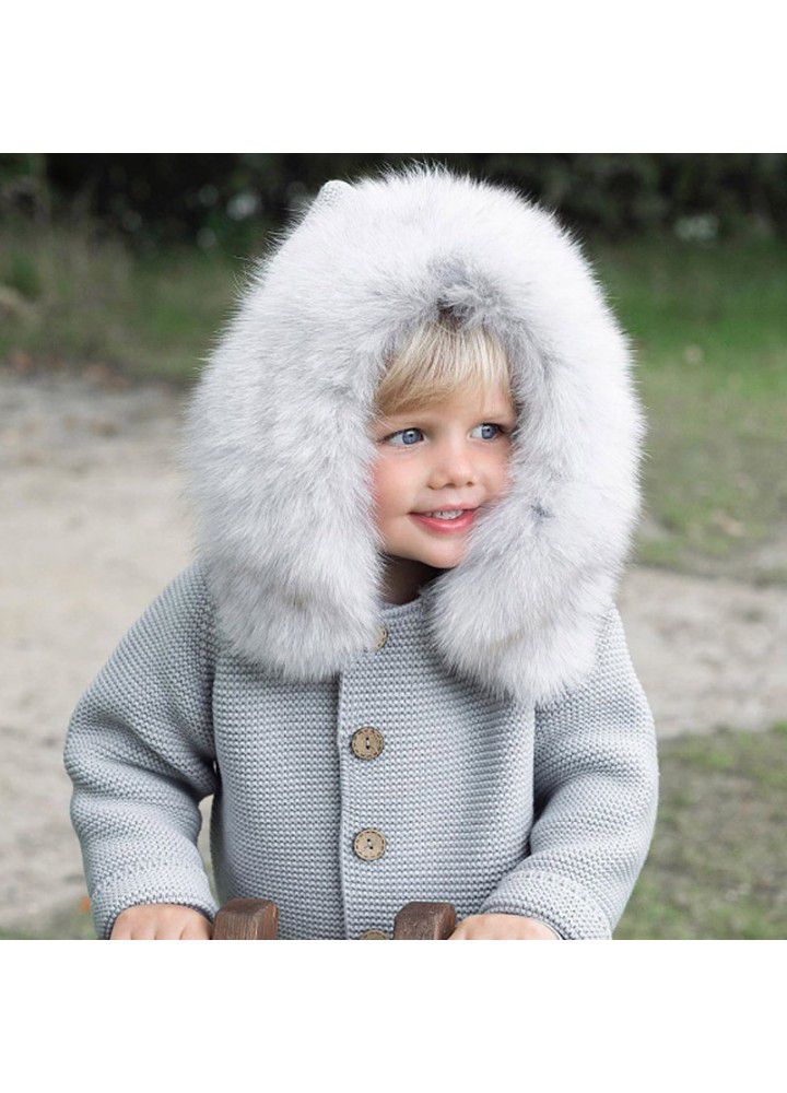 Children's sweater knitting cardigan custom ins baby children's foreign trade fox collar children's wool knitting coat