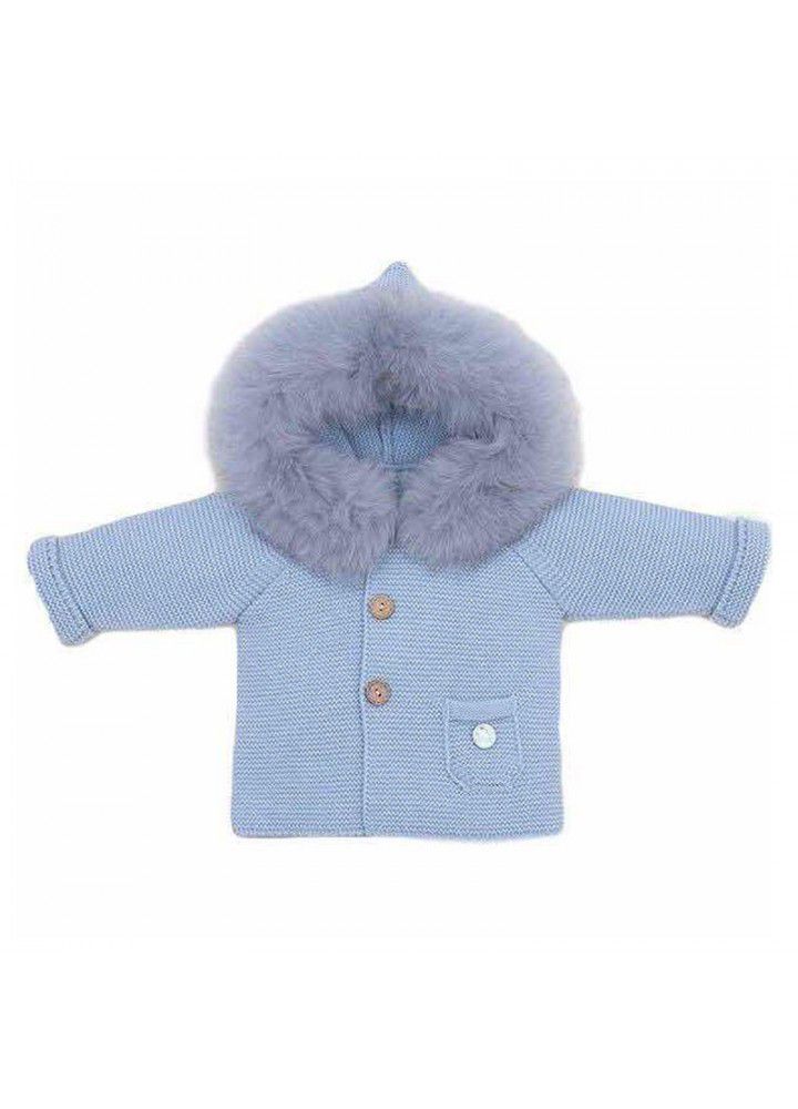 Children's sweater knitting cardigan custom ins baby children's foreign trade fox collar children's wool knitting coat
