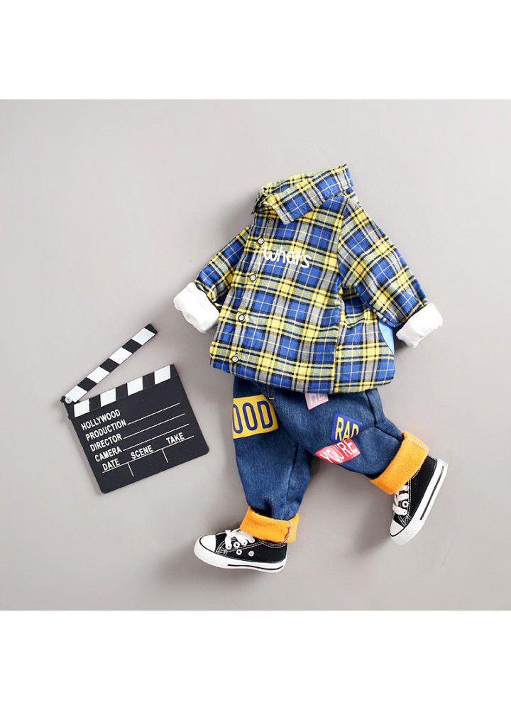 Children's clothing 2020 new winter Korean version baseball Dog Plush thickened shirt 2-piece suit with parcel mail