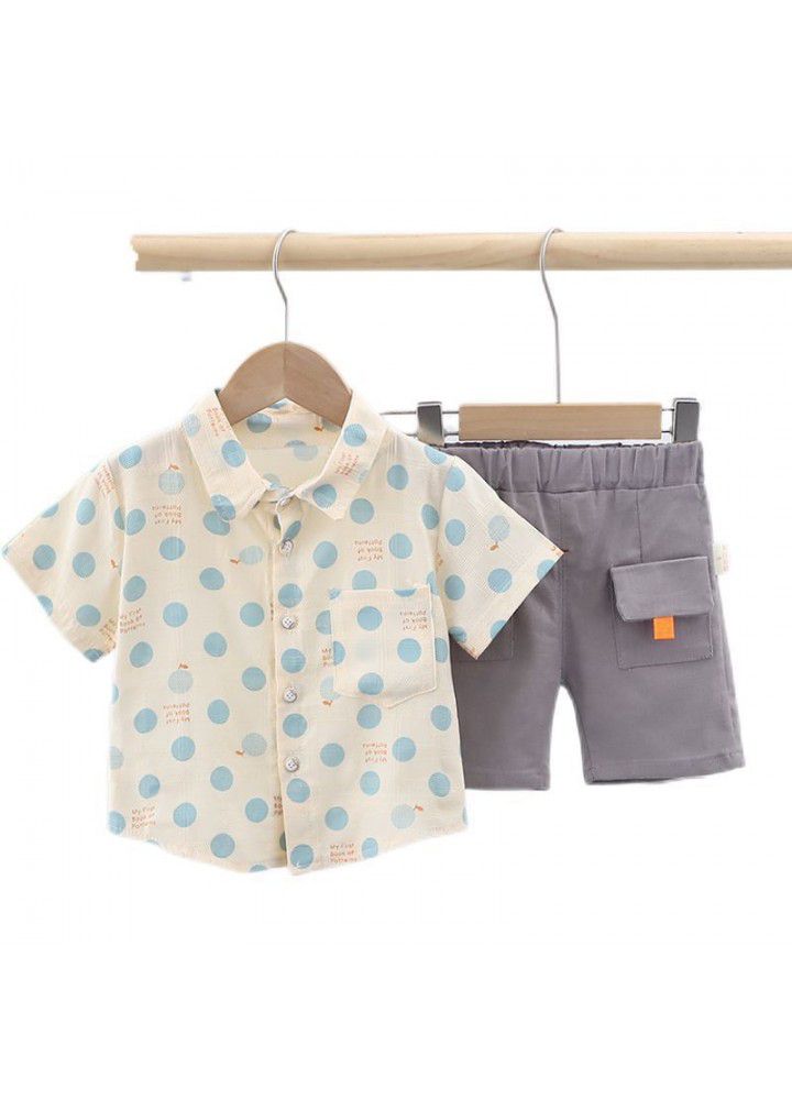 Foreign trade children's wholesale 2021 summer new baby foreign style Plaid Shirt Short Sleeve suit summer two piece suit