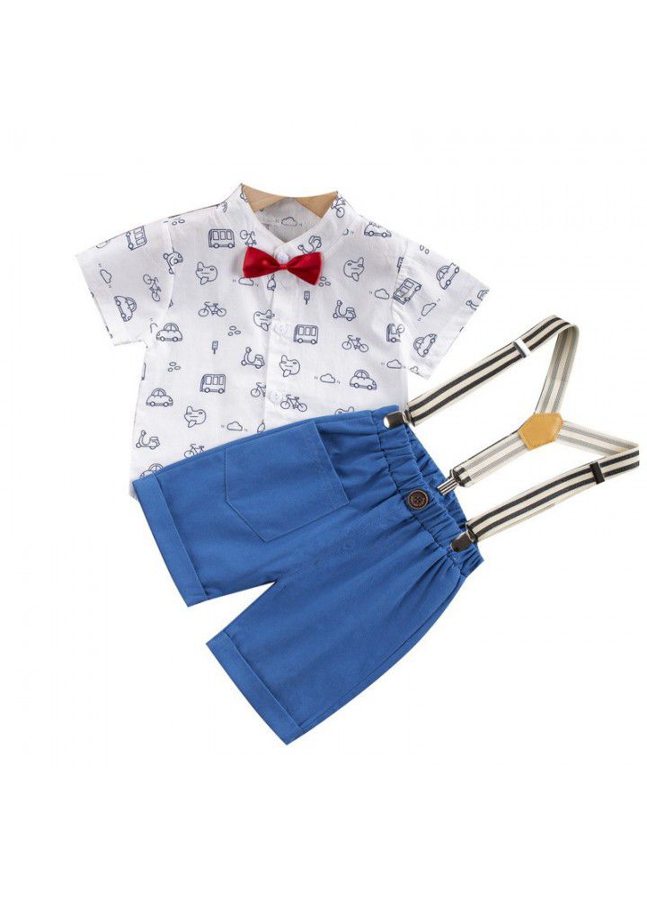 Boys' Suspenders NEW BABY bow tie shirt suit boys' summer short sleeve two piece dress