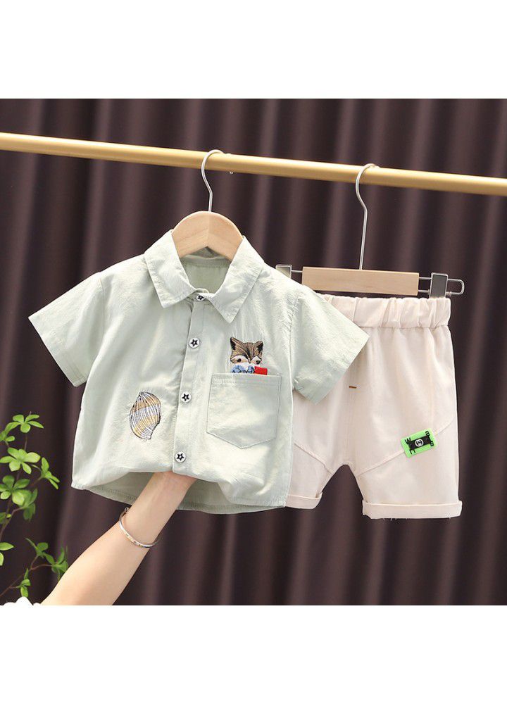 2021 summer new boys' short sleeve shirt suit children's light summer suit for 1-4 year old children