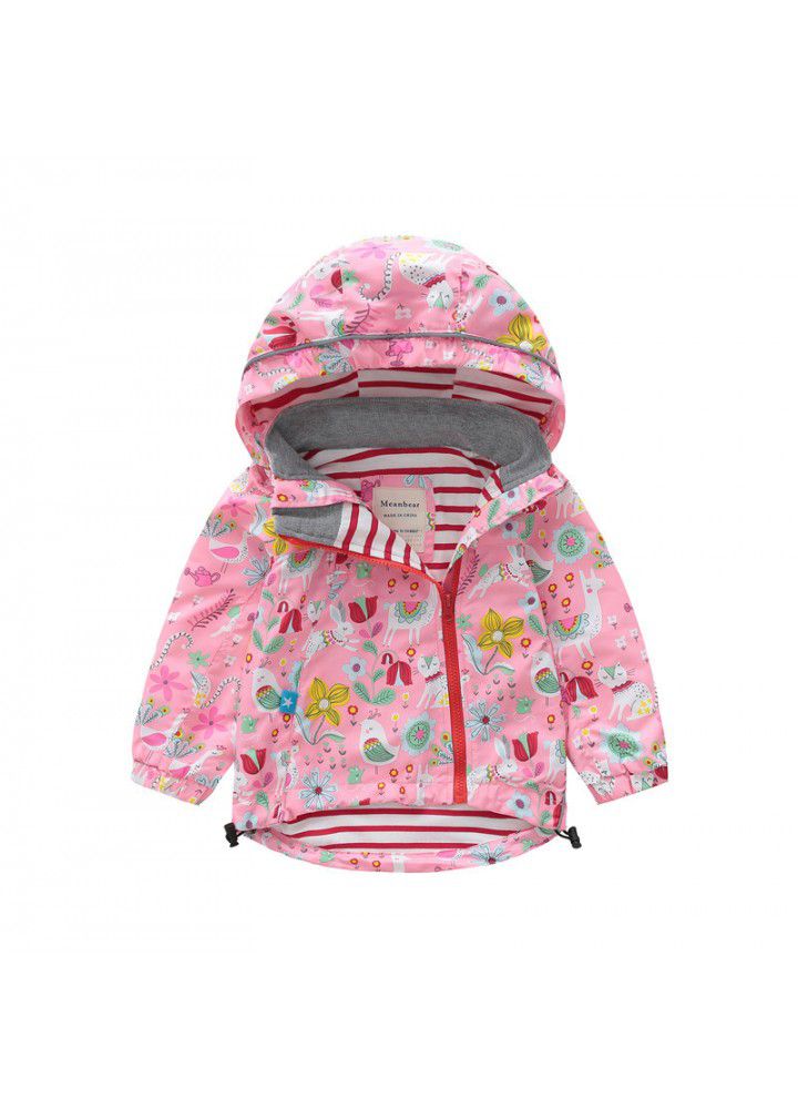 2020 spring boys' and girls' Parka waterproof windbreaker hooded windbreaker reflective strip boys and girls