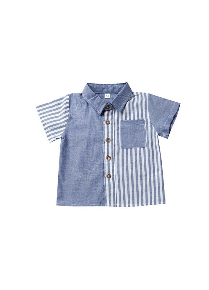 Factory clear boys' short sleeve shirt summer children's foreign style stripe color matching half sleeve shirt baby's top