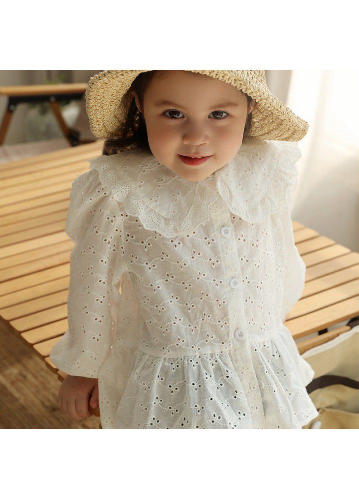 Girls' shirt cotton children's white shirt spring and autumn 2021 new style Korean long sleeve base coat fashionable Retro