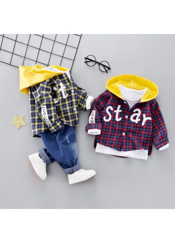 Ins popular plaid shirt children's clothing one hair generation 2019 children's clothing boys 1-3 years old children's jeans suit fashion